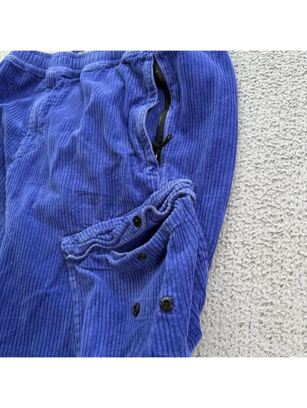 Stone Island Blue Corduroy Cargo Pants W38 Drawstring Wide Wale Made In Romania